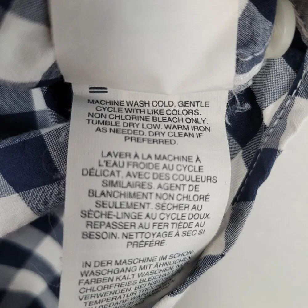 J. Crew Button Down Shirt Short Sleeve Classic Cotton Gingham Blue White Size L